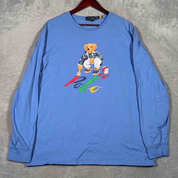 Polo Ralph Lauren Other - Polo Ralph Lauren Shirt Mens XL Blue Long Sleeve Painter Polo Bear Graphic Tee